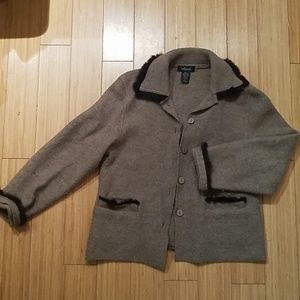 Willi Smith wool sweater with angora trim